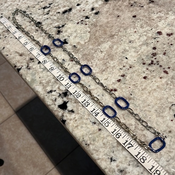 Mythologie chain link necklace, 18”, silver tone metal and navy blue enamel - Picture 4 of 5